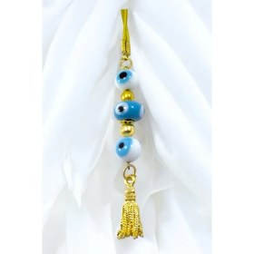 Resim Beyaz ve Mavi Cam Nazar Boncuklu Araba Dikiz Ayna Süsü, El Yapımı Yeni Araba Hediyesi 