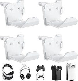 Resim KUNSLUCK PS5, Xbox, Switch Controller için 4 adet duvar askısı, kontrol cihazı ve kulaklık için duvar askısı, yapıştırıcı/vida kurulumu (beyaz) 