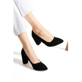 Resim Albishoes Kadın 7,5 CM Siyah Sivri Burun Abiye Topuklu Ayakkabı 
