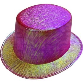 Resim Techmrt Fuşya Renk Işıltılı Hologram Kumaş Kaplama Fötr Silindir Şapka Yetişkin Boy 