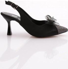 Resim Dgn K929 Kadin Sivri Burun Kurdela Detayli Topuklu Ayakkabi K929-1510-R1671 Siyah 