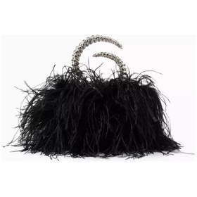 Resim L'alingi Karma Feather Clutch Siyah Tüy Kaplama & Kristal Saplı Zarif Gece Çantası Omuz Çantası 