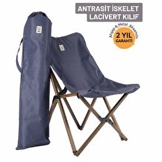 Resim Bag The Joy Ahşap Katlanır Antrasit İskelet Lacivert Kamp ve Bahçe Sandalyesi 