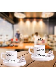 Resim Kişiye Özel Elyazılı Türk Kahve Fincanı Ve Altı Beyaz 