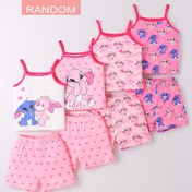 Resim Yaz Kızlar için Rastgele 2 Parça Pijama Takımı, Sevimli Karikatür Tavşan Kalp Baskılı Kamisol Üst + Şort, Rahat Polyester Kumaş Alev Geciktirici Testi Geçmiş 1615 