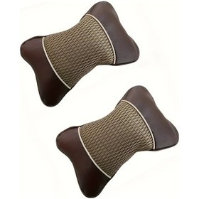 Resim Chuangyinshop Brown-1 2 Adet Universal Araç Başlık Yastığı Yapay Deri Örgü Boyun Destek Dolgulu Koltuk Dekor 