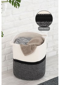 Resim Pamuk Halat Kulplu Çamaşır Sepeti - Çok Amaçlı Hasır Banyo Düzenleyici Jüt Kirli Sepeti Gri 