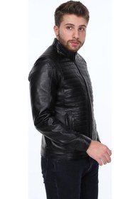 Resim Deriwork Hakiki Kuzu Derisi Fermuarlı Cepli Erkek Deri Ceket Siyah Siyah 