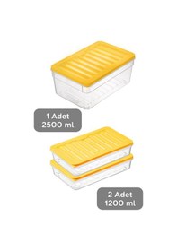 Resim 3'lü Buzdolabı Organizer Set Düzenleyici Saklama Kabı Derin Ve Sığ Mikrodalga Difriz Kabı M Sarı 