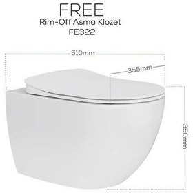 Resim Creavit Free Rim-off Kanalsız Asma Klozet 1.kalite Fe322.02 + Duck Tp Yavaş Kapanan Kapak 2'li Set Beyaz 