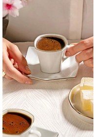 Resim Nehir Menekşe 12 Parça 6 Kişilik Porselen Kahve Fincan Takımı Beyaz 