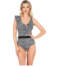 Resim Endeep Kadın Volan Detaylı Zebra Desenli Mayo 