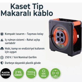 Resim Makaralı Cca Uzatma Kablosu 40 Metre 3x2.5 mm 4 Prizli Termal Sigortalı Plastik Seyyar Kaset Tipi 