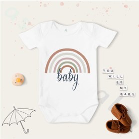 Resim Limon Bebek Beyaz Rainbow Baby Desenli Organik Body Zıbın 