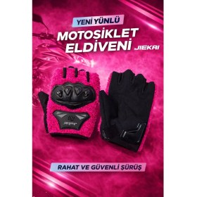 Resim Jiekai Peluşlu Yarım Eldiven, Bisiklet Eldiven Korumalı Fuşya Renk 