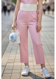 Resim Riccotarz Kız Çocuk Beli Şerit Ve Omuzunda Broş Detaylı Tek Omuz Pembe Tulum Pembe 