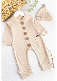 Resim Babymod Natural Düğmeli Şapkalı Kız/Erkek Bebek Tulum Takım 