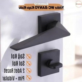 Resim Hakay Yıldız Wc - Banyo Siyah Kapı Kolu, Kare Rozetli Kilitlenebilir Takım 