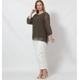 Resim 3243 Kolu Taş Baskılı Şık Bluz Haki 001 