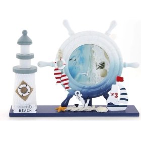 Resim Ahşap Marin Deniz Feneri Dümenli Çerceve ALK2452 