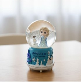 Resim Pilli Işıklı Müzikli Kar Küresi Frozen Karlar Ülkesi Figürlü Eğlenceli Masaüstü Biblo, Led Aydınlatmalı Dekoratif Hediyelik Kar Küresi Mavi 