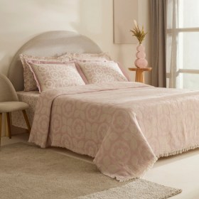 Resim Karaca Home Shayla Pembe Baskılı Müslin Çift Kişilik Pike Takımı Pembe 