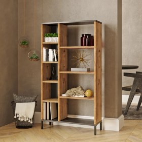 Resim Robin Home Troya Serisi 5 Raflı Kitaplık Metal Ayaklı Çam - Gri 