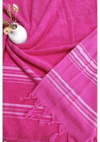 Resim Tek Yüzlü Pamuk Havlu Peştemal - Fuşya Fuşya 