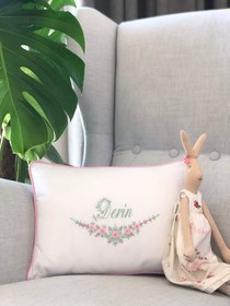 Resim Yarım Ay Dekoratif Bebek Yastığı - Pembe/Mint - Biyeli 