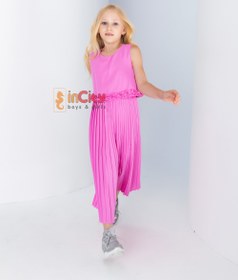 Resim Kız Çocuk Bisiklet Yaka Sıfır Kol Pliseli Tulum - Pembe - 11 Yaş 