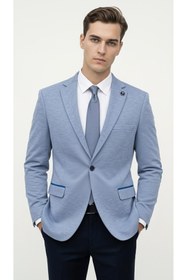 Resim Plus Scorpion Erkek Slim Fit Ceket Kol Yamalı Çift Yırtmaç Mikro Desenli Blazer 