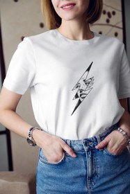 Resim Kio Tasarım Şimşek Çizimi Baskılı Tişört Kadın Sevgiliye Arkadaşa Hediye Doğum Günü Hediyesi Pamuklu T-shirt 