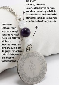 Resim biuti Gri Çelik Ayetel Kürsi Felak Nas İhlas Araba Dikiz Ayna Süsü, Doğal Taşlar: Selenit, Granat 