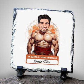 Resim Karikatürlü Erkek Sumo Güreşçisi Dekoratif Taş 