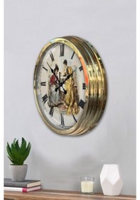 Resim Altın Gold Rengi Metal Çerçeveli Salon Ofis Duvar Saati 40 Cm (531810345) 