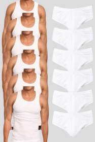 Resim Tezzgelsin Erkek Pamuklu 6 Atlet 6 Slip Külot Set Beyaz 