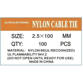 Resim Tayem Plastik Kablo Bağı Cırt Kelepçe 100x2,5 Pa66 V2 100adet 