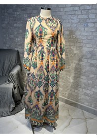 Resim Maison Meda Tesettür Günlük Etnik Elbise Haki 