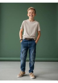 Resim Zekids Erkek Çocuk Kargo Cepli Beli Lastikli Denim Pantolon-16638 Renkli 