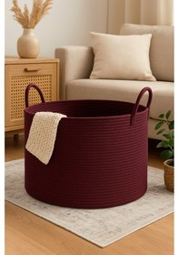 Resim Mavaux Clover Özel Pamuklu Saplı Jüt Battaniye Sepeti Hasır Oyuncak Sepeti Jüt Çamaşır Sepeti 40-30 Mürdüm 