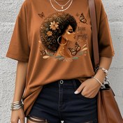 Resim Büyük Beden - Kadınlar için Büyük Beden Rahat Moda Tişört - Vintage Esintili Kelebek ve Çiçek Baskı, Yumuşak, Bol Kesim, Rahat Kısa Kollu Tişört İlkbahar/Yaz/Sonbahar, Günlük Tişört | Vintage Esintili Tasarım | Yumuşak Kumaş Tişört 