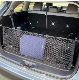 Resim Meridiangoods Siyah Dayanıklı Nylon Bagaj Filesi - Suv Sedan Kamyonet İçin Ayarlanabilir Kayışlı 