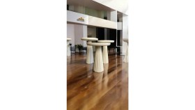 Resim Wood Wooden Ahşap Krem Renk 3’lü Set Mantar Yan Sehpa Fiskos Çiçeklik Decorative 