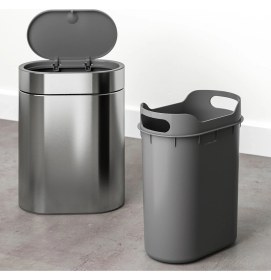 Resim IKEA Brogrund Çöp Kutusu 4 Lt Paslanmaz Çelik Gri Dokunmatik Parmak Izi Tutmaz Duvara Monte Edilebilir 
