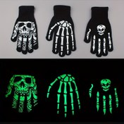 Resim Neon Parlayan Kafatası ve Kemik Desenli Çift Eldiven - %20 Spandeks/%80 Naylon Esnek Moda Halloween Kostümleri, Partiler ve Temalı Etkinlikler İçin 
