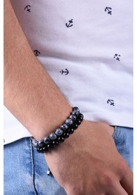 Resim Unisex 2'Li Kombin Obsidyen-Parlak Oniks Doğaltaş Bileklik Çok Renkli 