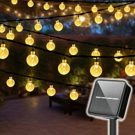 Resim 1 set 20/30/50/100 LED bahçe ışıkları, kristal top dizisi, güneş enerjili perde ışıkları, 8 aydınlatma modu, avlu, bahçe, teras, balkon ve düğün süslemesi için uygun, Noel için en ideal 
