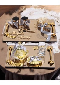 Resim Harmony Gold Söz Nişan Tepsisi Ve Damat Kahve Fincan Tepsisi Gri Gri 