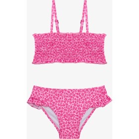 Resim Kız Çocuk Mini Leopar Desenli Fırfırlı Bandeau Bikini Takımı 