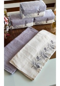 Resim Nurpak Çeyizlik 2.li Set Lüks 50x90cm. %100 Pamuk El,yüz Havlusu Özel Hediyelik Ambalajda Lila 